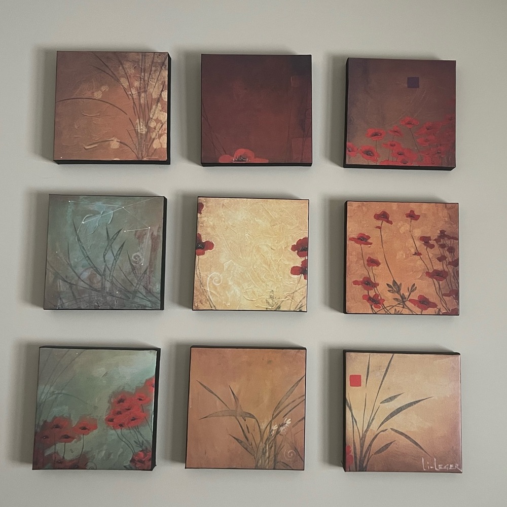 Li-Leger poppy 9 canvas frame 39” x 39”
